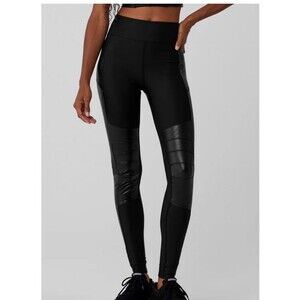 Alo Yoga Black Winter Warm Super Moto Biker High Rise Legging Workout Medium